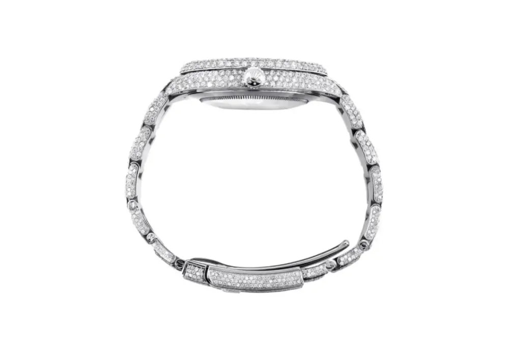 RSNOW Rolex Diamond Embezzled Datejust 41 Silver 5996 100000612DED4 (mossanite)