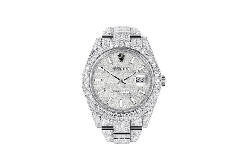 RSNOW Rolex Diamond Embezzled Datejust 41 Silver 5996 100000612DED4 (mossanite)