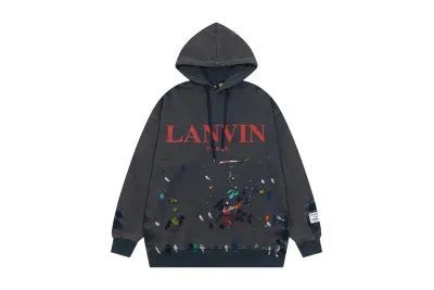 Lanvin x Gallery Dept. Logo Hoodie With A Worn Effect And Paint Marks Navy Blue 01