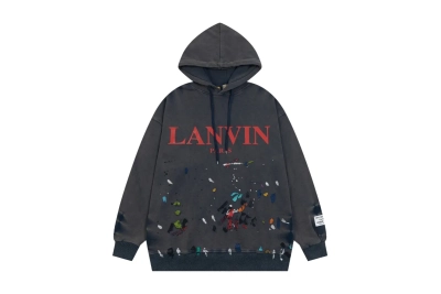 Lanvin x Gallery Dept. Logo Hoodie With A Worn Effect And Paint Marks Navy Blue 01