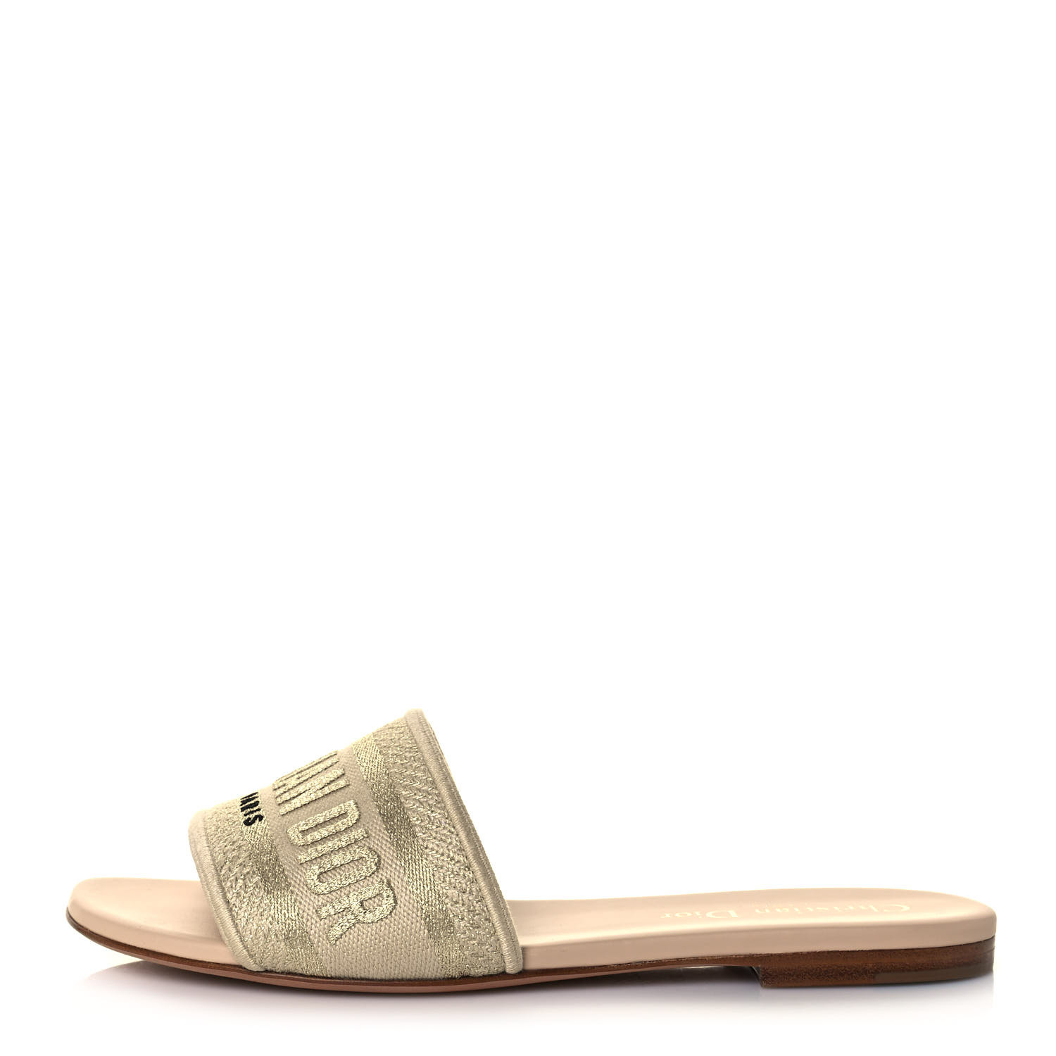 Dior Dway Slide Gold Beige Embroidered Cotton