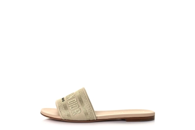 Dior Dway Slide Gold Beige Embroidered Cotton 01