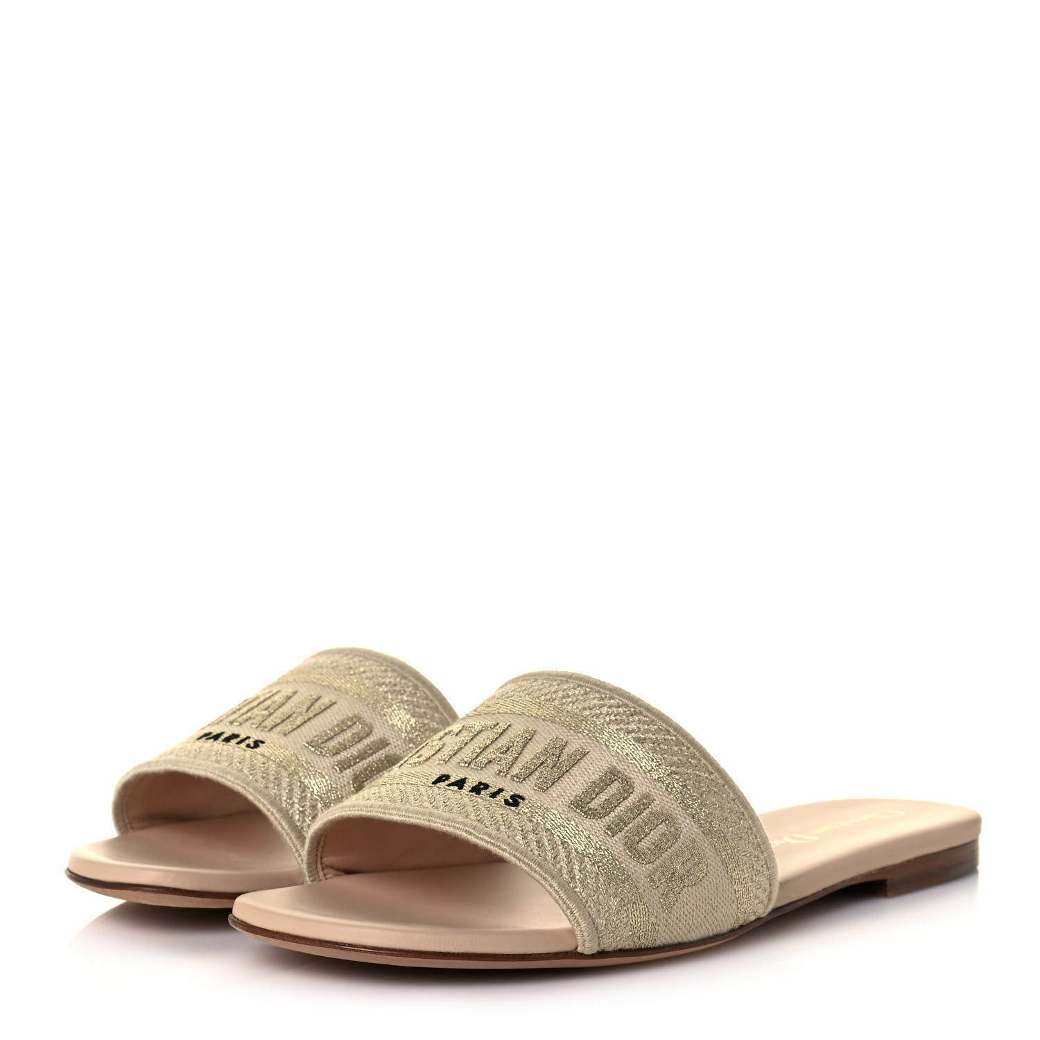 Dior Dway Slide Gold Beige Embroidered Cotton