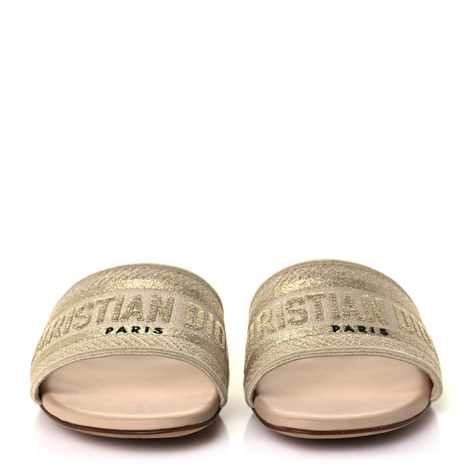 Dior Dway Slide Gold Beige Embroidered Cotton