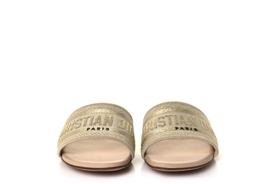 Dior Dway Slide Gold Beige Embroidered Cotton 02