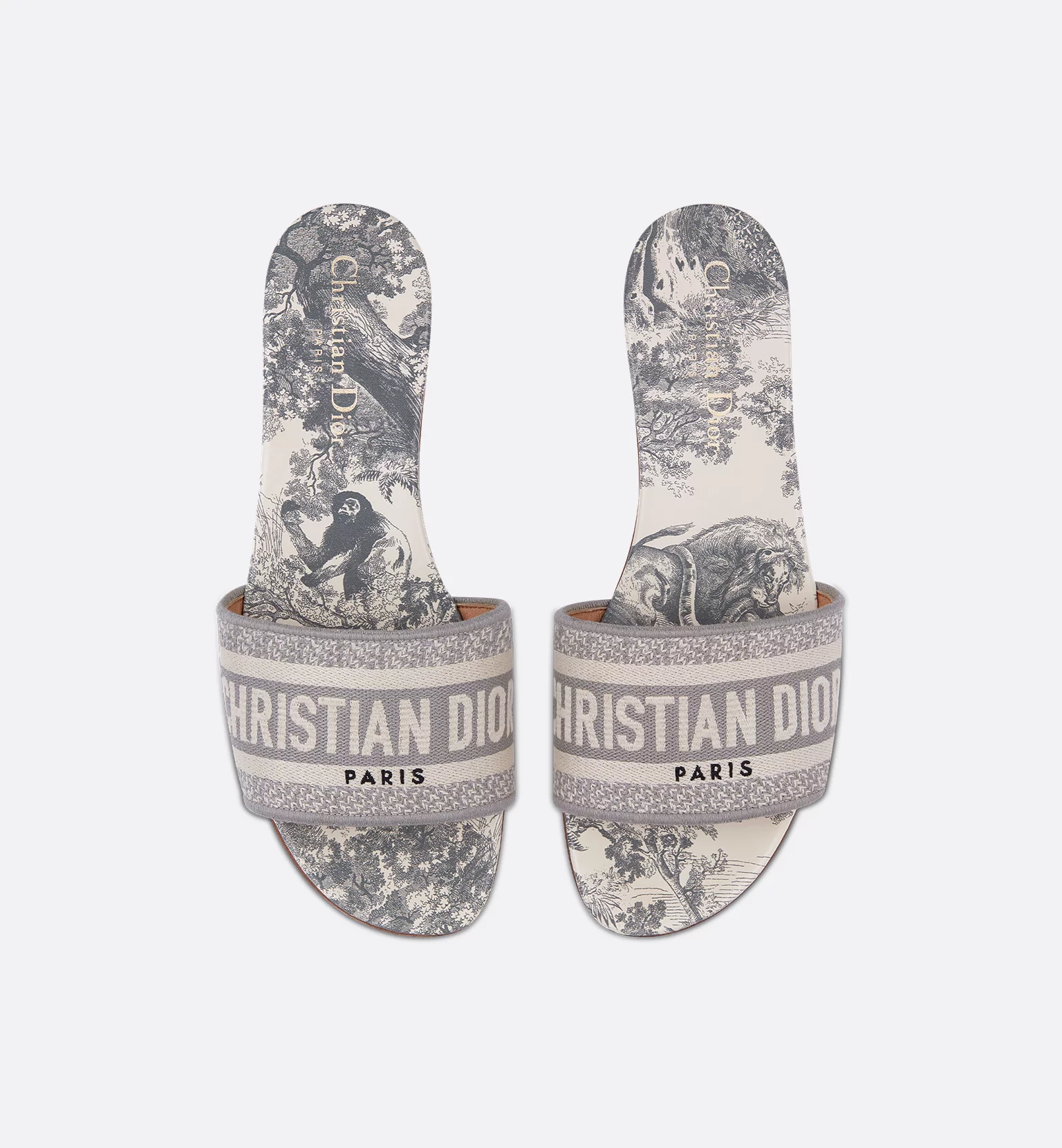 Dior Dway Slide Gray Embroidered Cotton and Toile de Jouy Motif KCQ209TJE_S21G