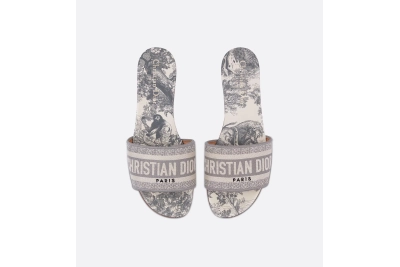 Dior Dway Slide Gray Embroidered Cotton and Toile de Jouy Motif KCQ209TJE_S21G 01