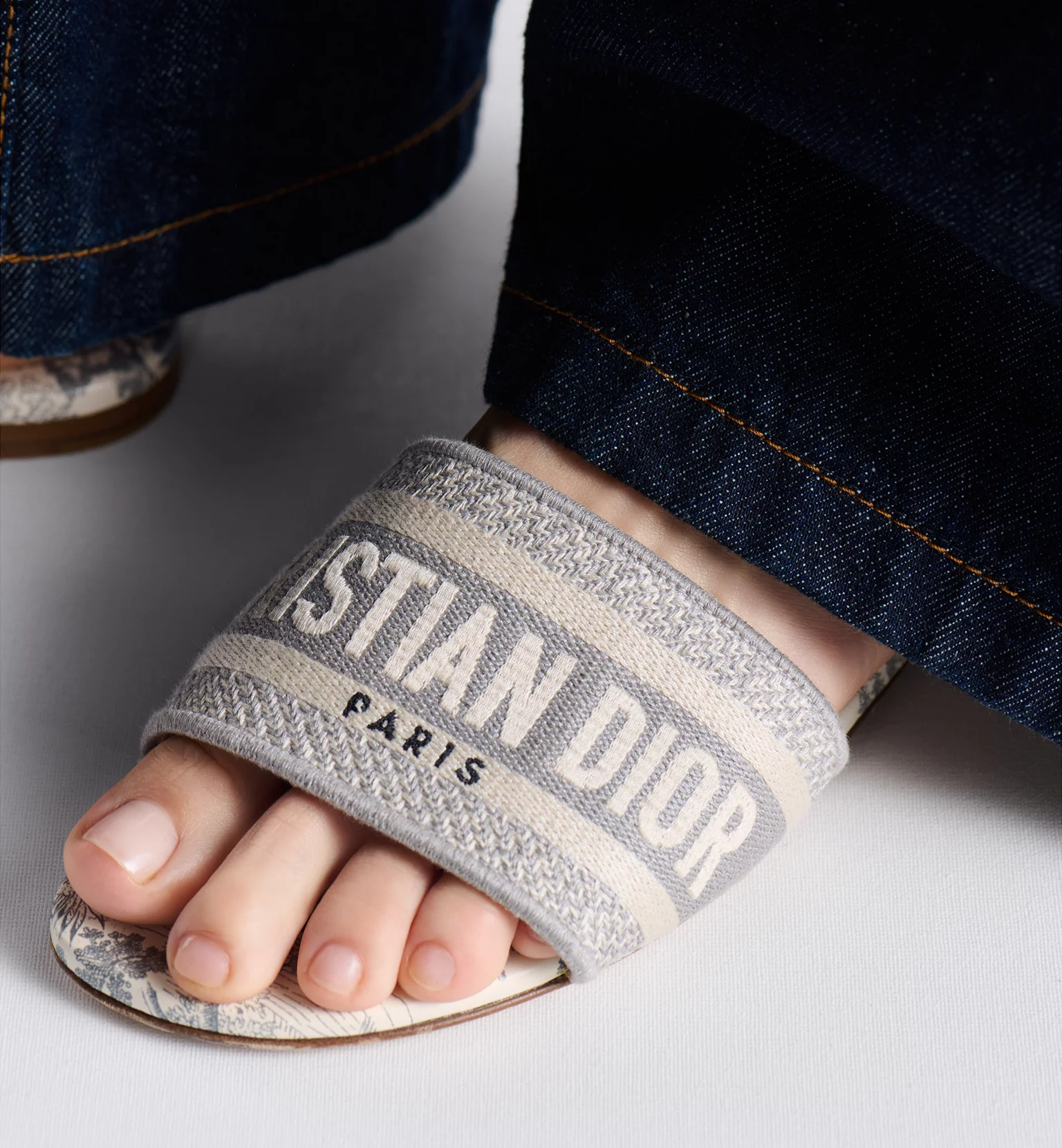 Dior Dway Slide Gray Embroidered Cotton and Toile de Jouy Motif KCQ209TJE_S21G