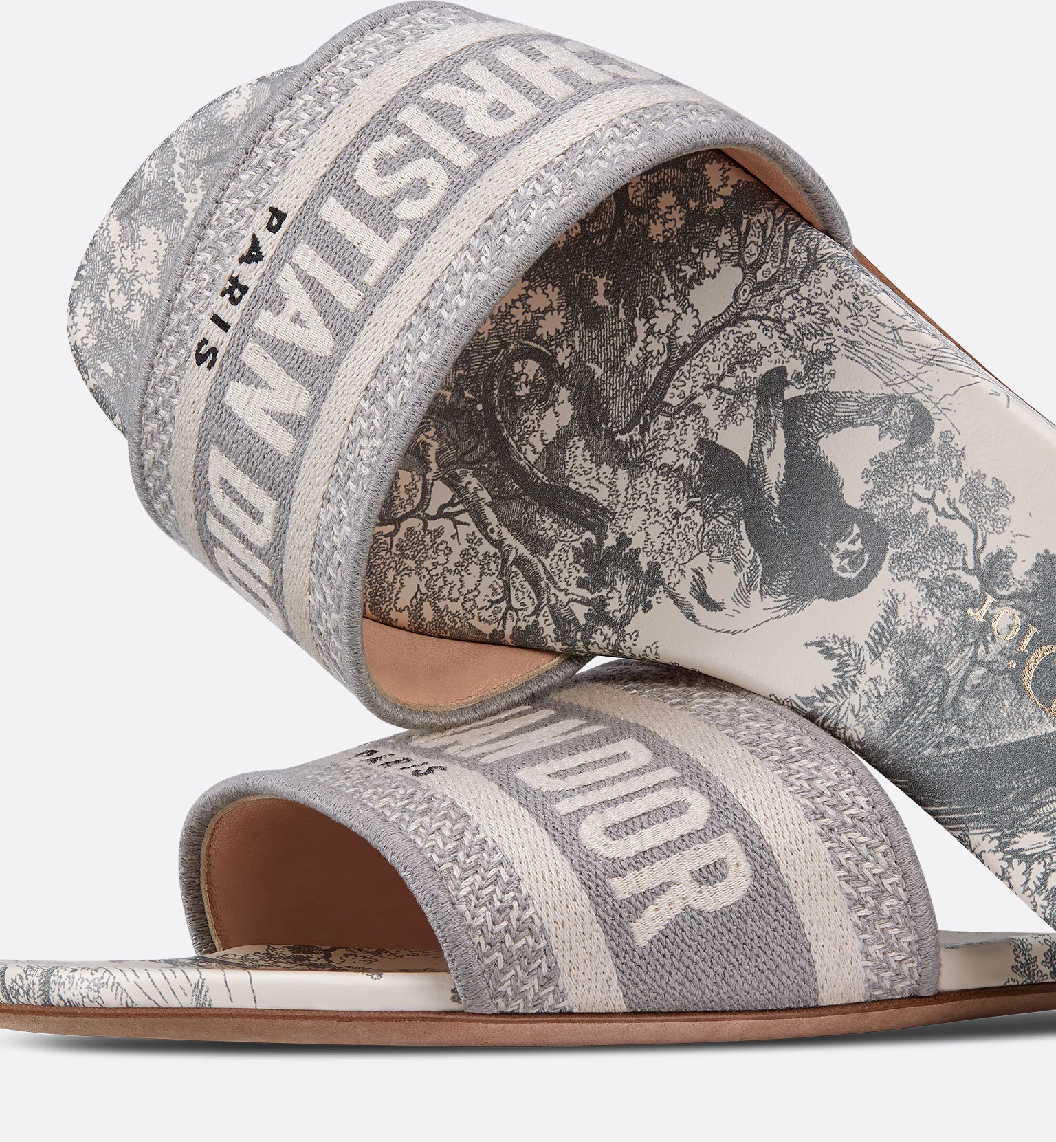 Dior Dway Slide Gray Embroidered Cotton and Toile de Jouy Motif KCQ209TJE_S21G
