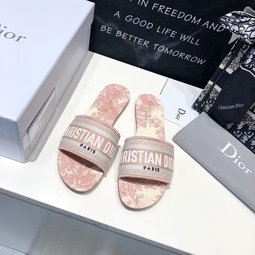 Dior Dway Slide Pink Embroidered Cotton and Toile de Jouy Motif