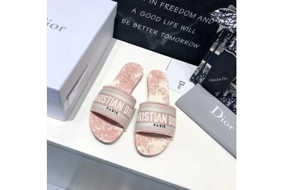 Dior Dway Slide Pink Embroidered Cotton and Toile de Jouy Motif 01