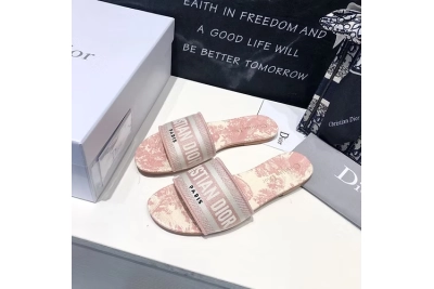 Dior Dway Slide Pink Embroidered Cotton and Toile de Jouy Motif 02