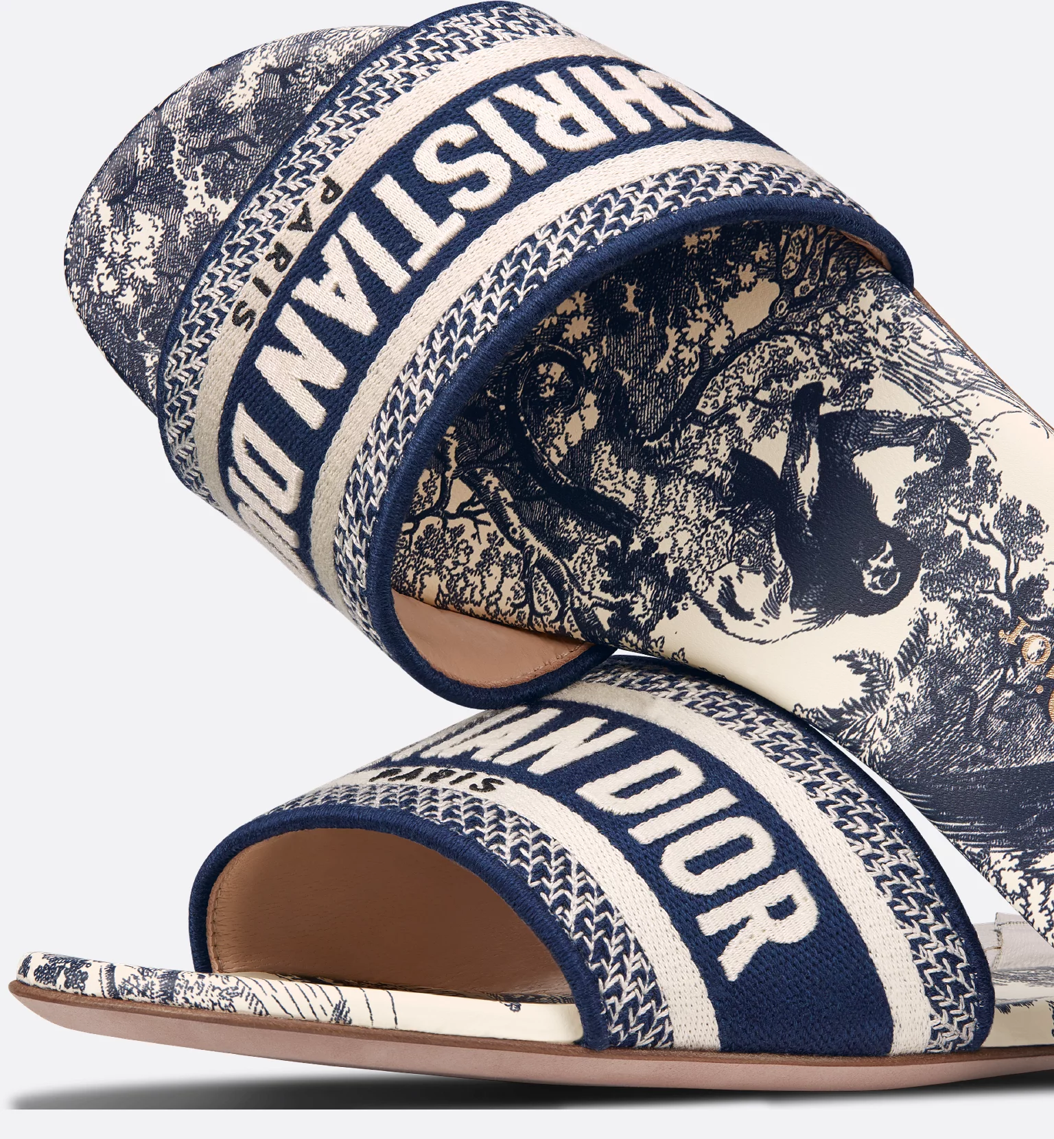 Dior Dway Slide Vibrant Blue Embroidered Cotton and Toile de Jouy Motif KCQ209TJE_S68B