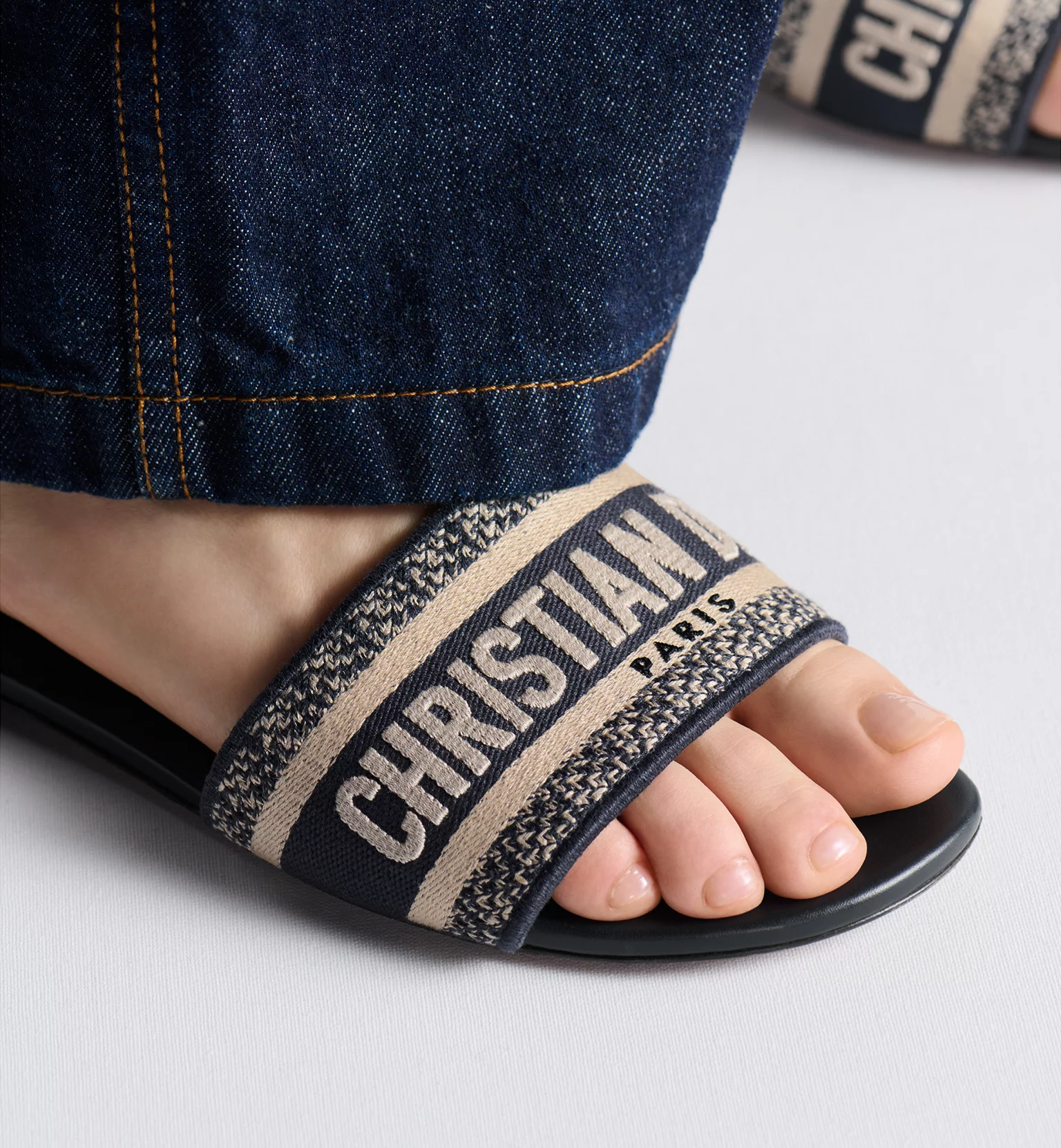 Dway Slide Deep Blue Embroidered Cotton KCQ166ERC_S56B