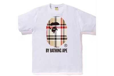 BAPE A Bathing Ape Check by Bathing Tee White/Beige 01