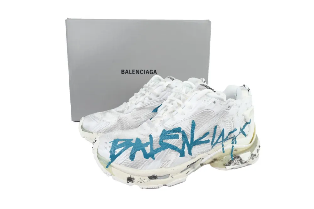 Balenciaga Runner Sneaker Graffiti White Blue 772774 W3RBQ 9040