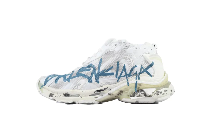 Balenciaga Runner Sneaker Graffiti White Blue 772774 W3RBQ 9040
