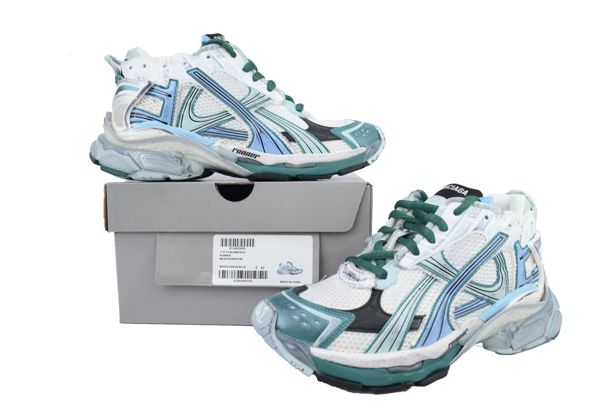 Balenciaga Runner Sneaker Worn-Out - White Green Blue 772767 W3RMU 9034