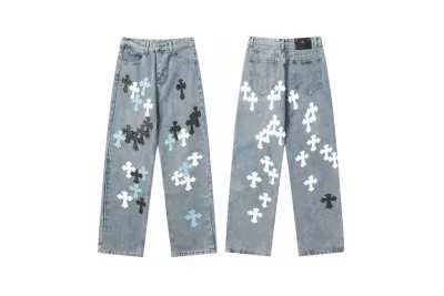 Chrome Hearts color cross leather jeans 01