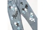 Chrome Hearts color cross leather jeans