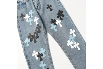 Chrome Hearts color cross leather jeans 02