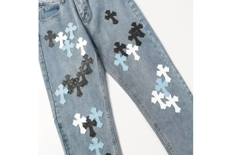 Chrome Hearts color cross leather jeans