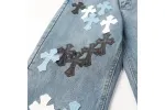 Chrome Hearts color cross leather jeans