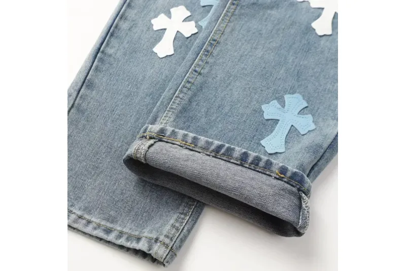 Chrome Hearts color cross leather jeans