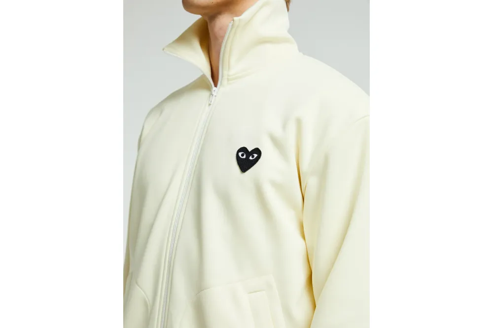 Comme des Garcons PLAY Play Big Black Heart Zip Up Sweatshirt Ivory