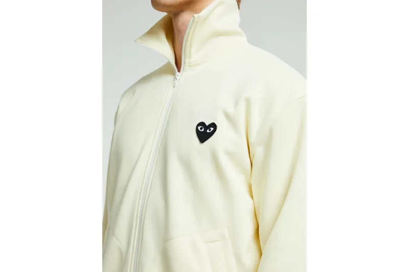 Comme des Garcons PLAY Play Big Black Heart Zip Up Sweatshirt Ivory