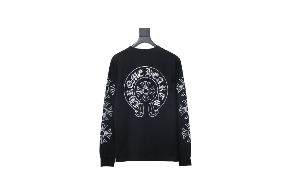 Chrome Hearts 25SS Distressed Horseshoe Round Neck Long Sleeves Black