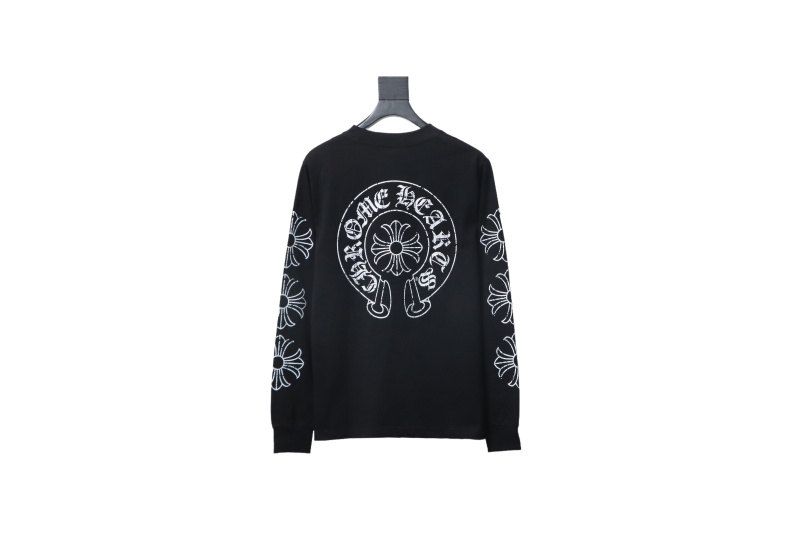 Chrome Hearts 25SS Distressed Horseshoe Round Neck Long Sleeves Black