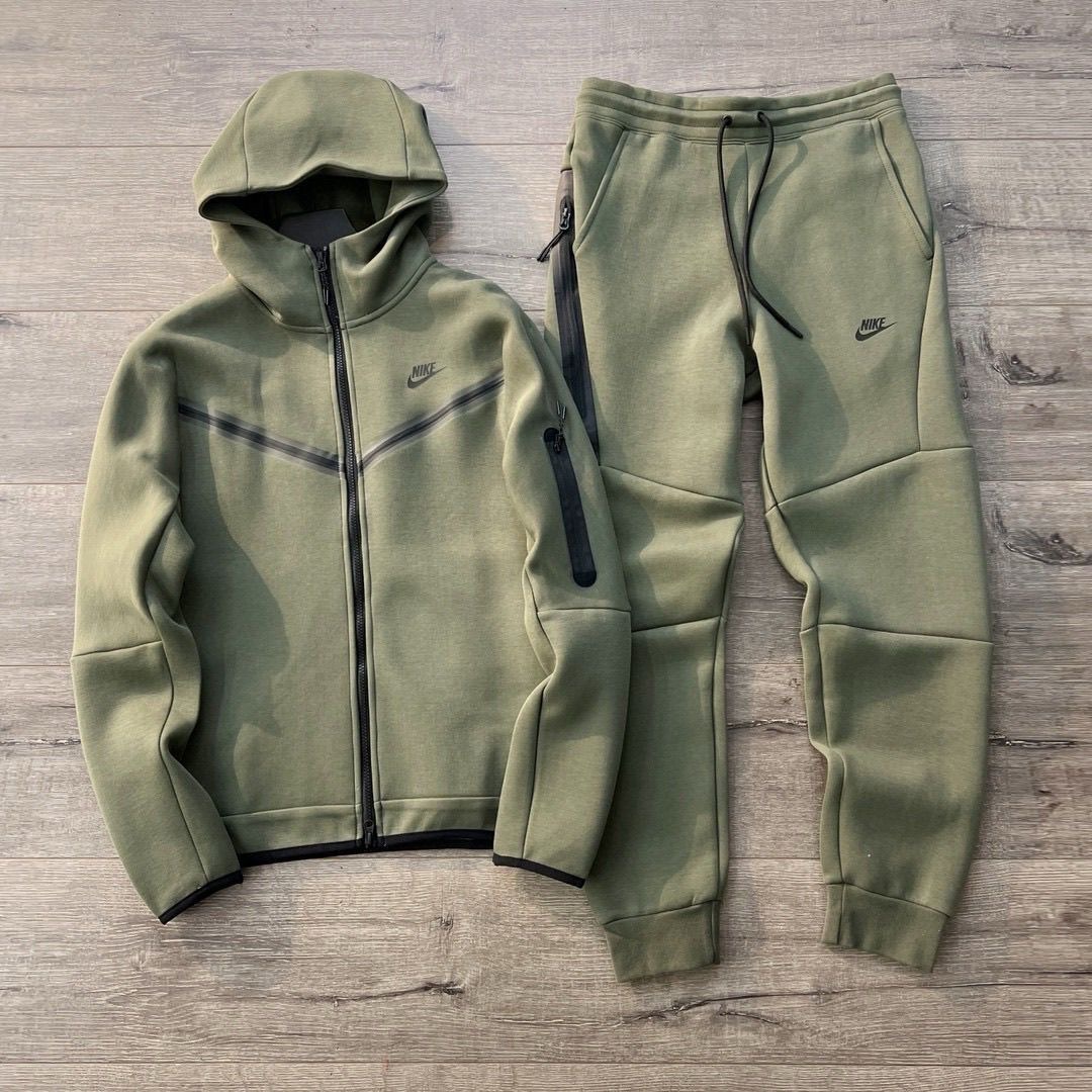 Nike Sportswear Tech Fleece Full Zip Hoodie & Joggers Set Rough Green and Black