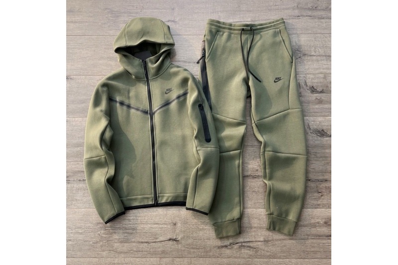Nike Sportswear Tech Fleece Full Zip Hoodie & Joggers Set Rough Green and Black