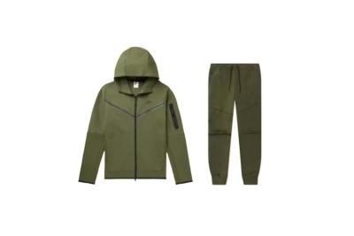 Nike Sportswear Tech Fleece Full Zip Hoodie & Joggers Set Rough Green and Black 01