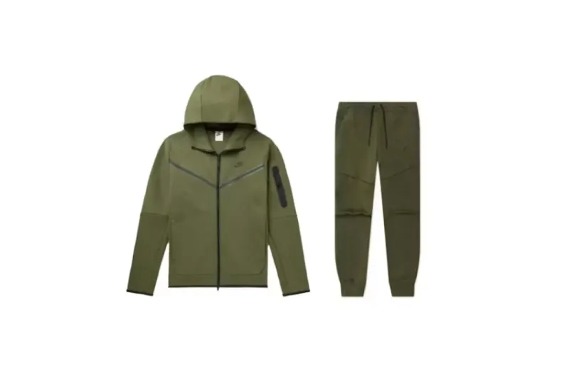 Nike Sportswear Tech Fleece Full Zip Hoodie & Joggers Set Rough Green and Black