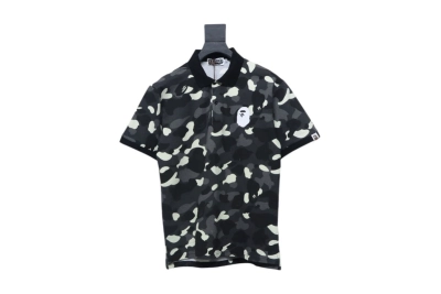 BAPE City Camo Large Ape Head Relaxed Fit Polo Black 01