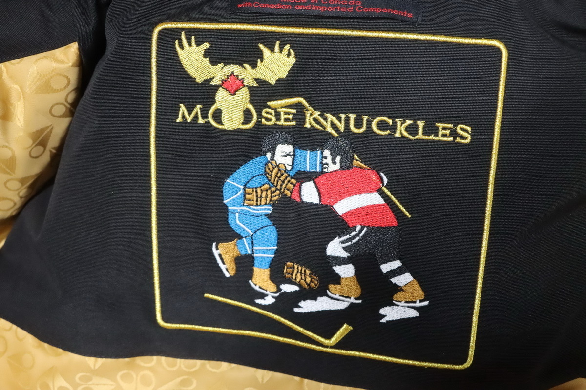 Moose Knuckles Gold Edition Little Rapids Black Bomber Jacket