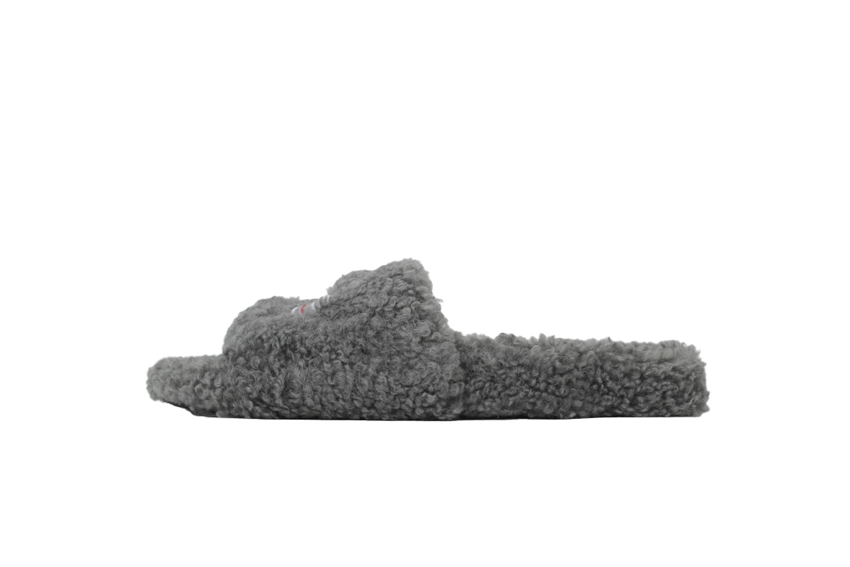 Balenciaga Coke Label Furry Slides Grey 654261 W2DO1 1596