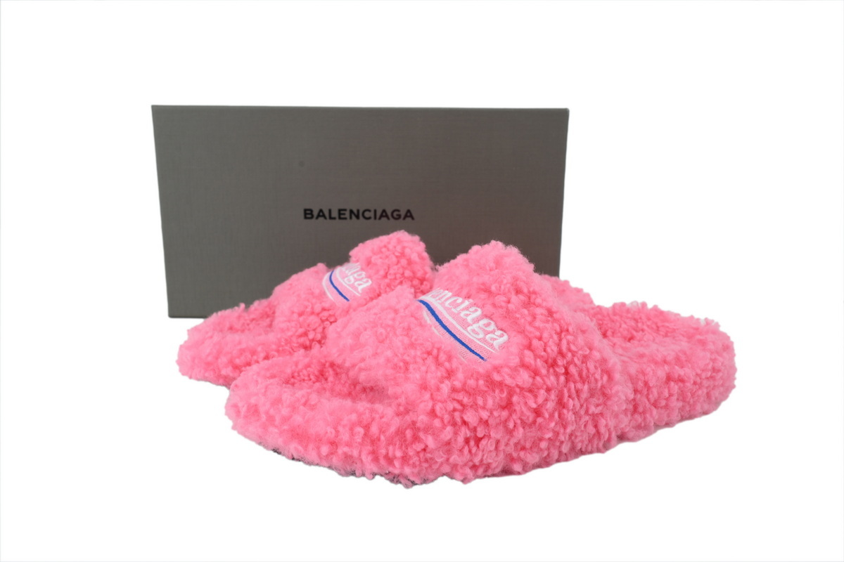 Balenciaga Coke Label Furry Slides Hot Pink 654261 WBDZ0 5096