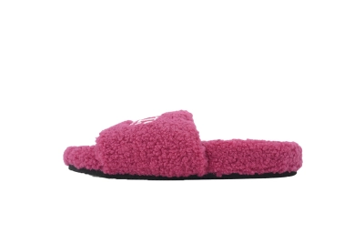 Balenciaga PARIS Label Furry Slides Pink 02