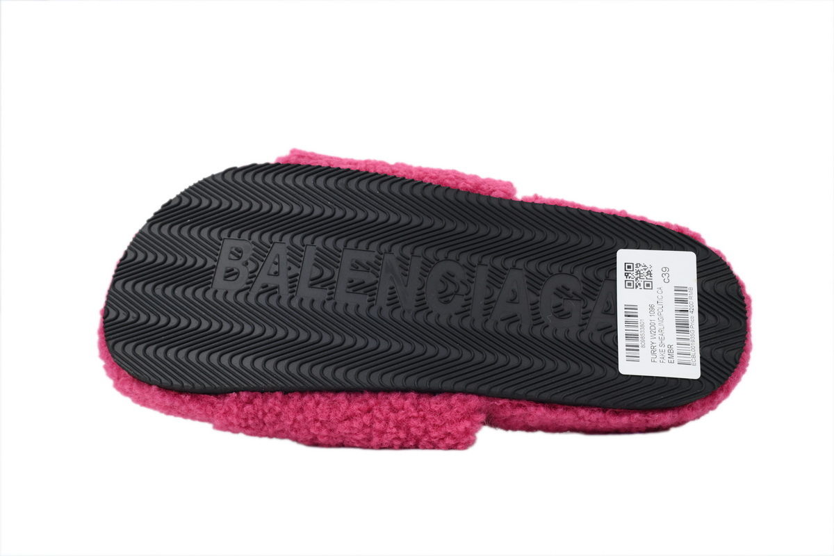 Balenciaga PARIS Label Furry Slides Pink