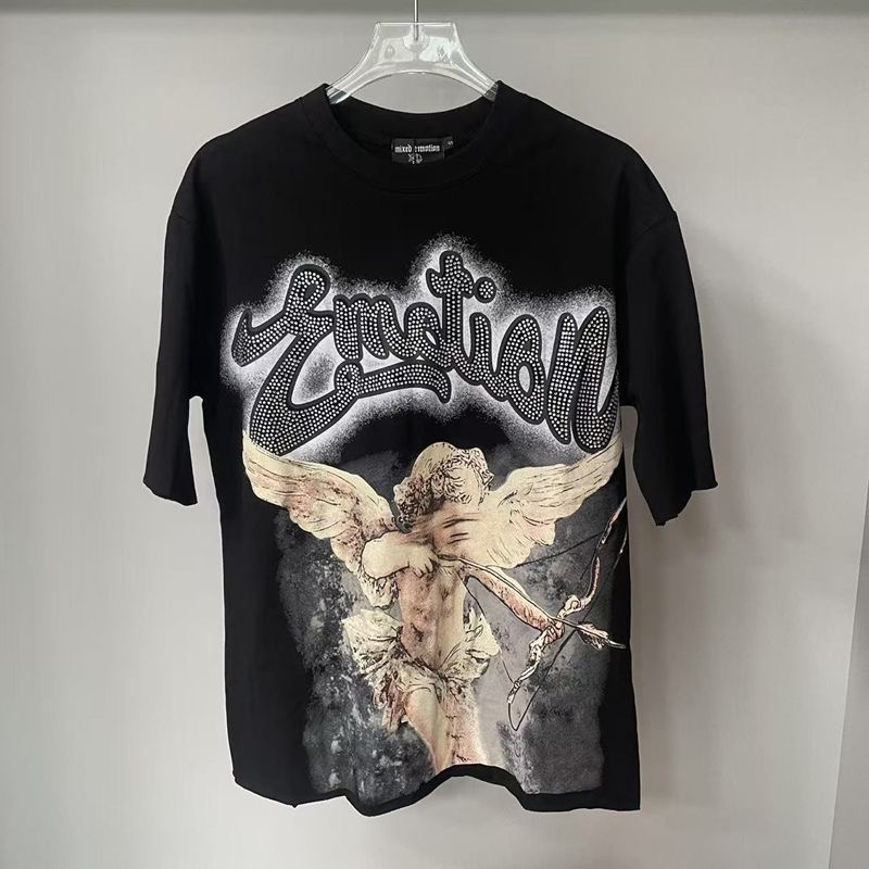 MIXED EMOTION Black Rhinestone Cropped Tee