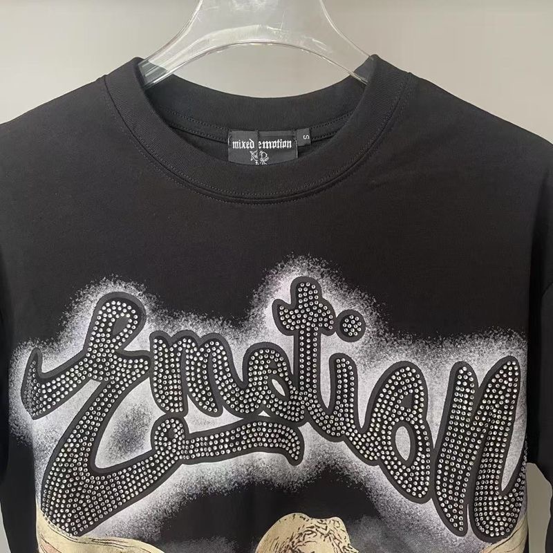 MIXED EMOTION Black Rhinestone Cropped Tee