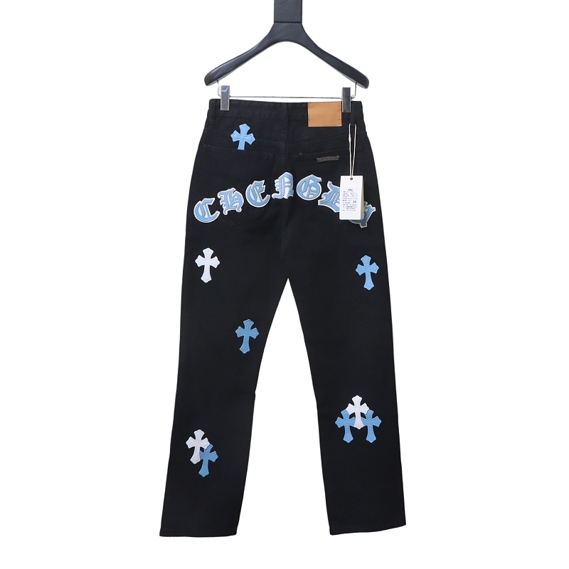 black Chrome Hearts cross-patch jeans