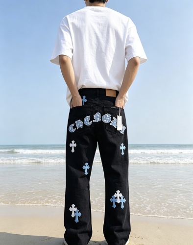 black Chrome Hearts cross-patch jeans