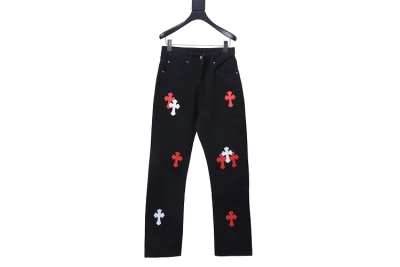 Chrome Hearts White/Red Cross Patch Jeans 01