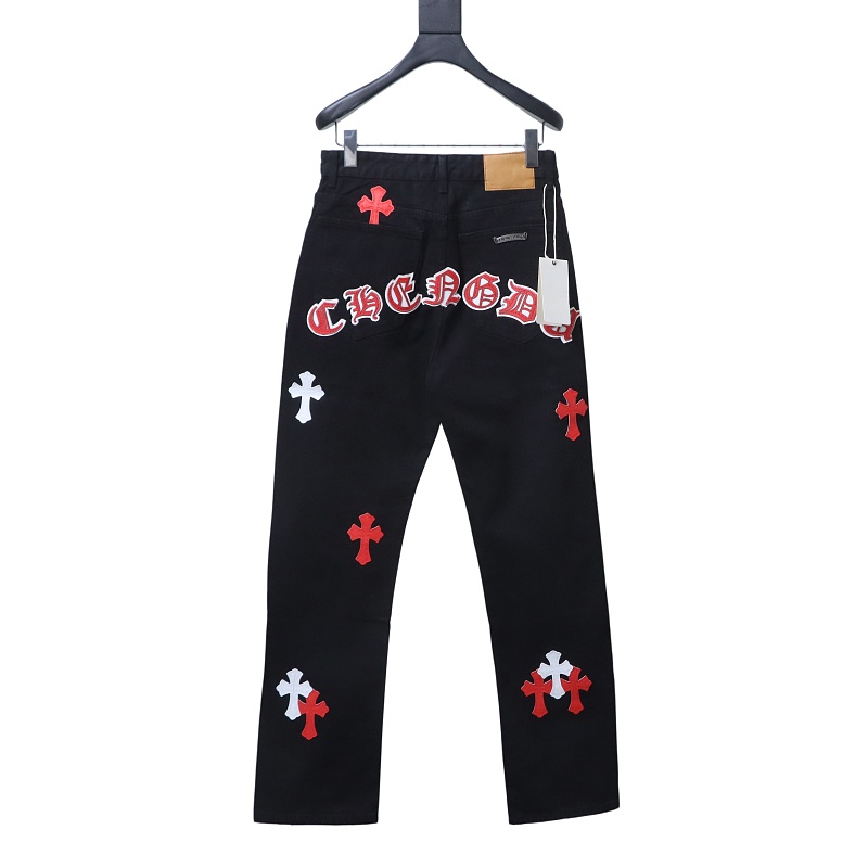 Chrome Hearts White/Red Cross Patch Jeans