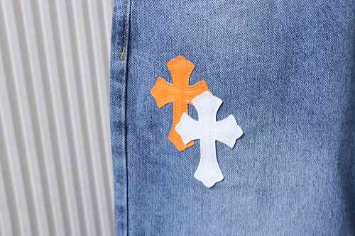 Chrome Hearts Orange Cross White Leather Jeans 