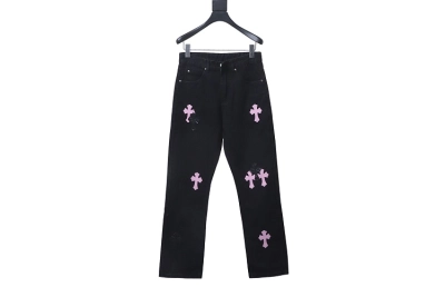 Chrome Hearts Blak Cross-Pink Jeans 01